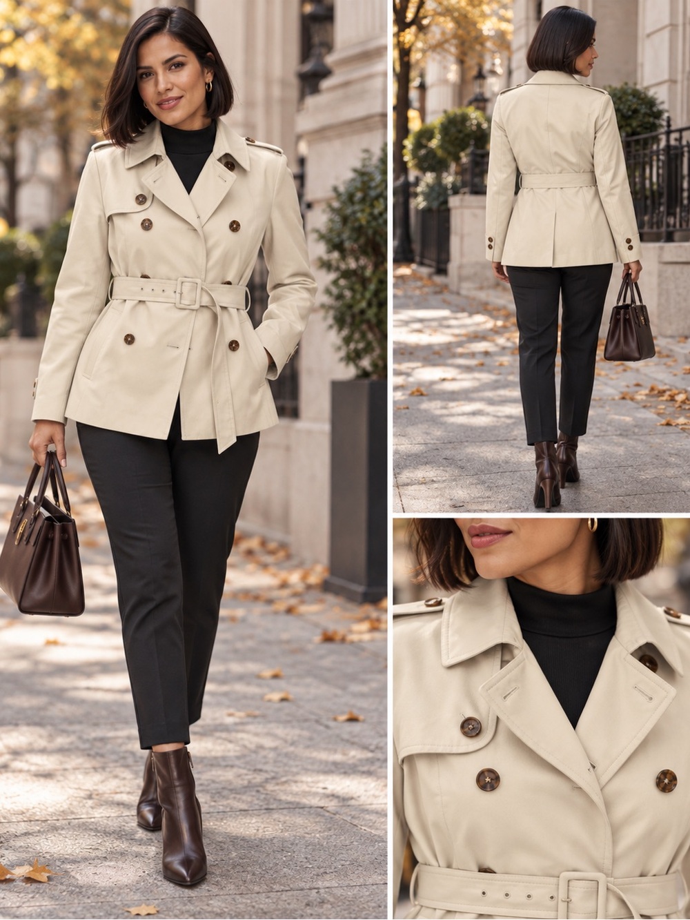 Brooks Brothers Cream Double-Breasted Trench Coat with Belt